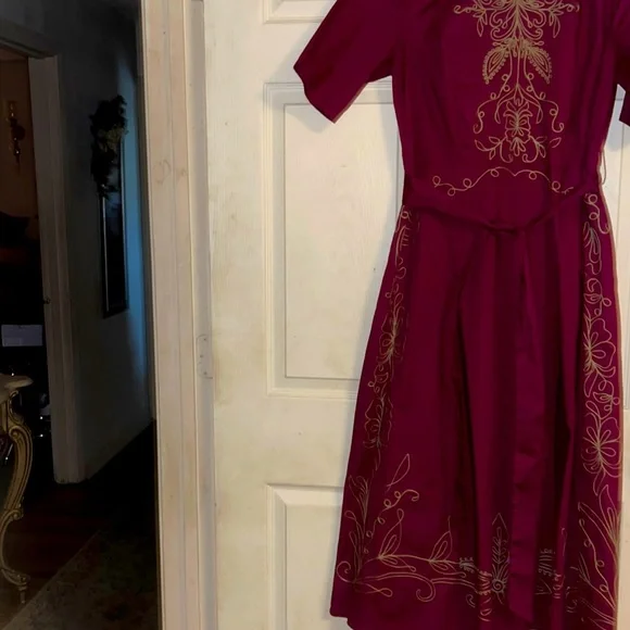 eshakti | Dresses | Burgundy With Gold Trimmings And Sash